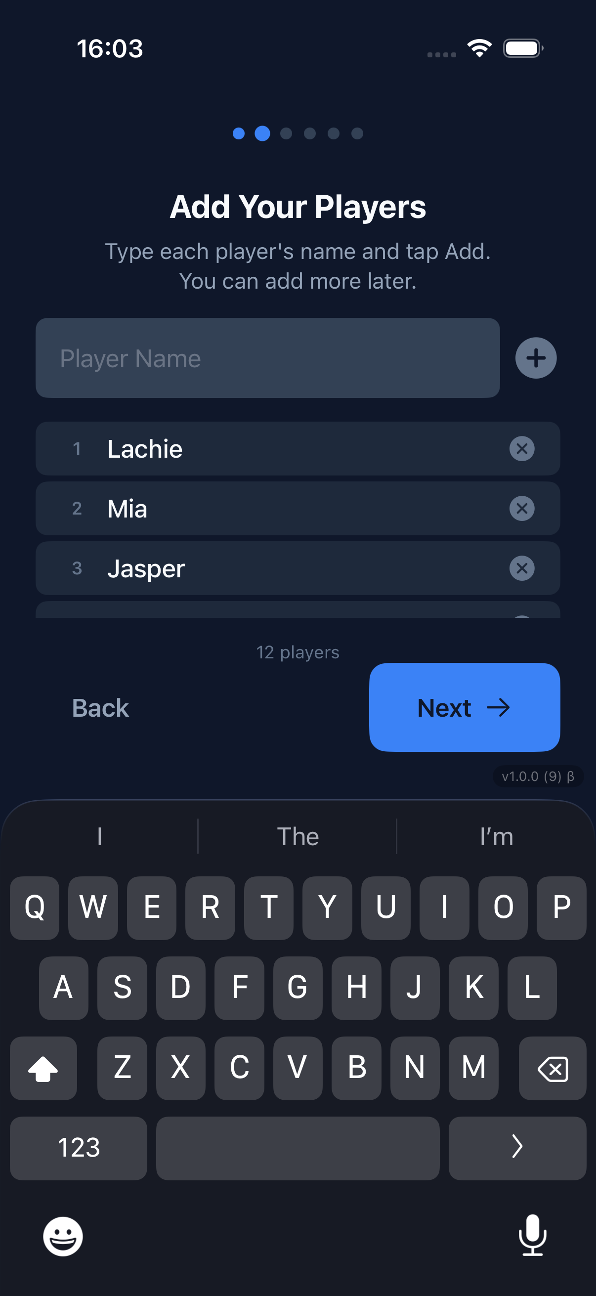 Add players during onboarding